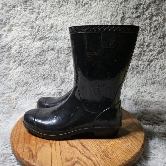 UGG Raana Womens Size 8 Cute Retro Black Textured Made In USA Rubber Rain Boots - Picture 1 of 9